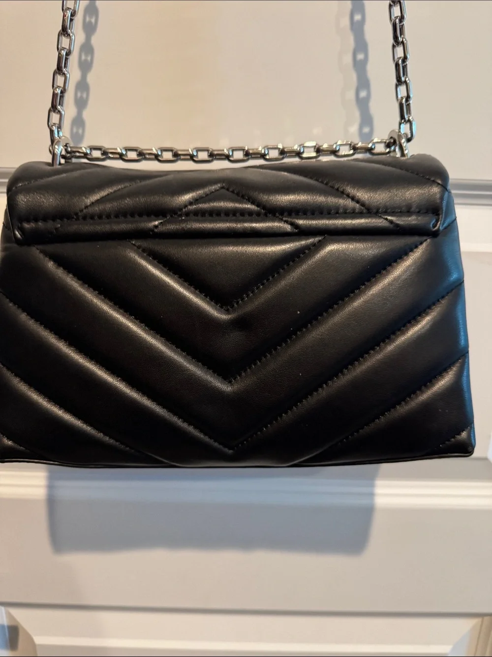 Michael Kors Black Quilted Leather Shoulder Bag with Silver Chain with wallet